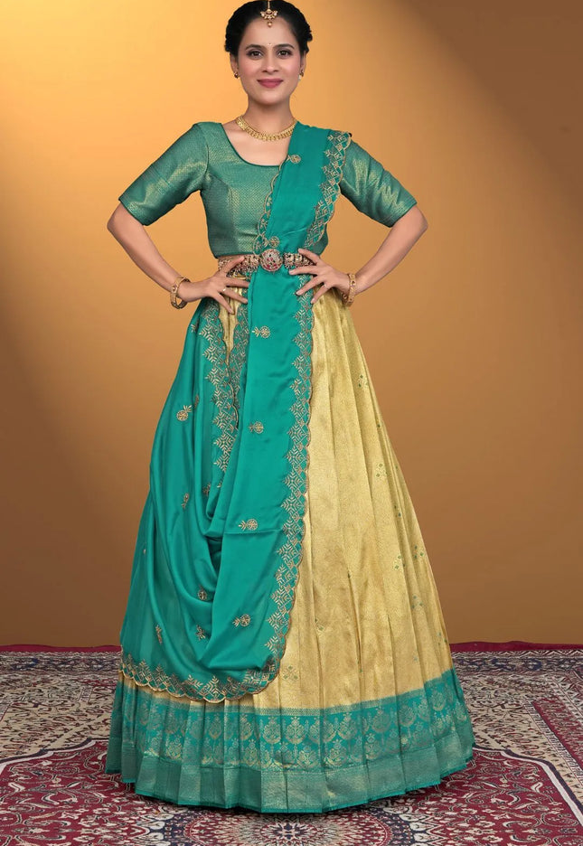 Chiku Designer Self Jacquard Lehenga Choli With Rangoli Dupatta