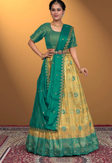 Chiku Self Jacquard Silk Zari Work Lehenga Choli For Women