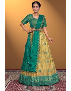 Chiku Self Jacquard Silk Zari Work Lehenga Choli For Women