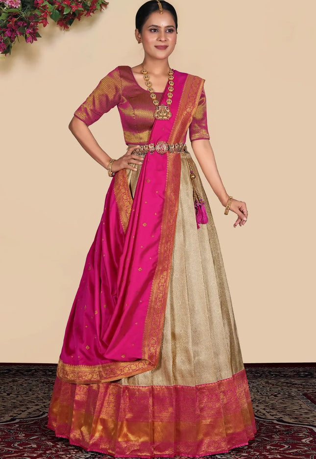 Chiku Self Jacquard Semi-Stitched Lehenga Choli For Women
