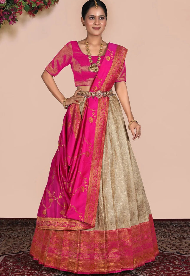 Chiku Self Jacquard Silk Zari Work Lehenga Choli