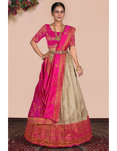 Chiku Self Jacquard Silk Zari Work Lehenga Choli