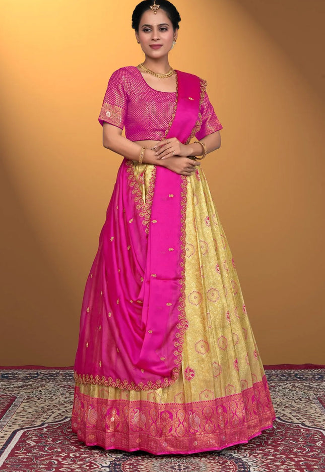 Chiku Self Jacquard Silk Zari Work Lehenga Choli For Women