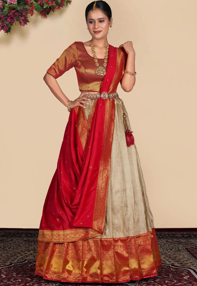 Chiku Self Jacquard Semi-Stitched Lehenga Choli For Women