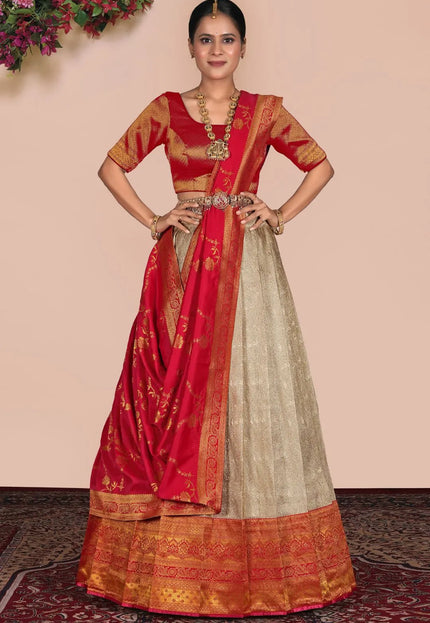 Chiku Self Jacquard Silk Zari Work Lehenga Choli
