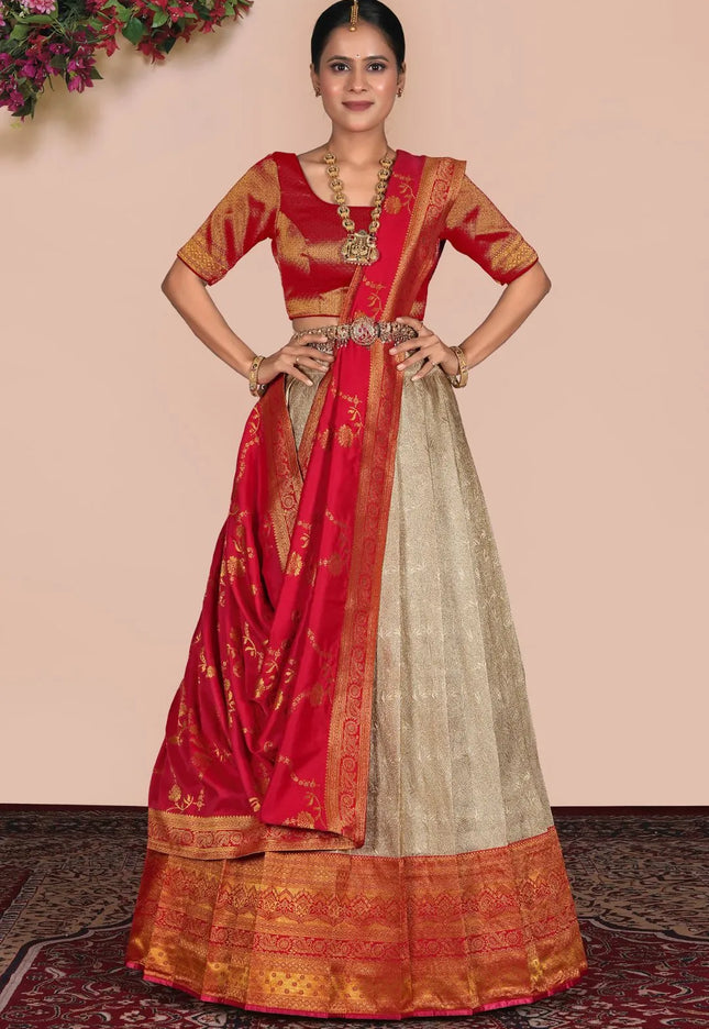 Chiku Self Jacquard Silk Zari Work Lehenga Choli