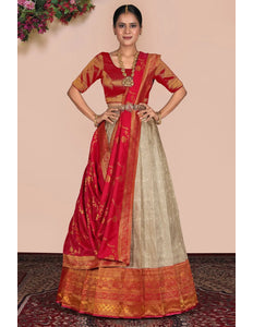 Chiku Self Jacquard Silk Zari Work Lehenga Choli