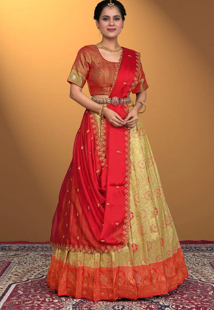 Chiku Self Jacquard Silk Zari Work Lehenga Choli For Women