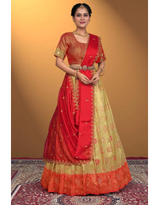 Chiku Self Jacquard Silk Zari Work Lehenga Choli For Women