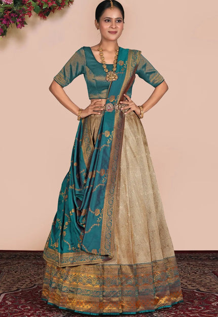 Chiku Self Jacquard Silk Zari Work Lehenga Choli