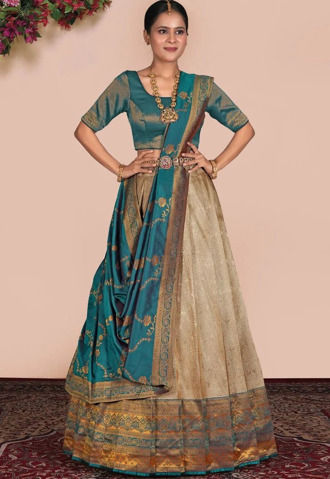 Chiku Self Jacquard Silk Zari Work Lehenga Choli