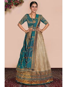 Chiku Self Jacquard Silk Zari Work Lehenga Choli