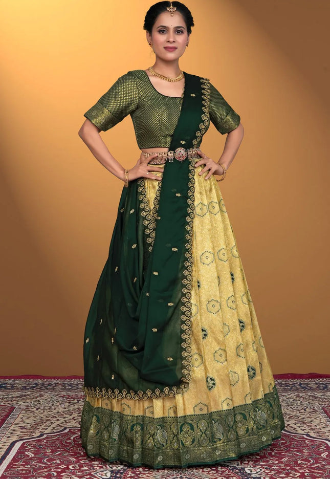 Chiku Self Jacquard Silk Zari Work Lehenga Choli For Women