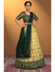 Chiku Self Jacquard Silk Zari Work Lehenga Choli For Women