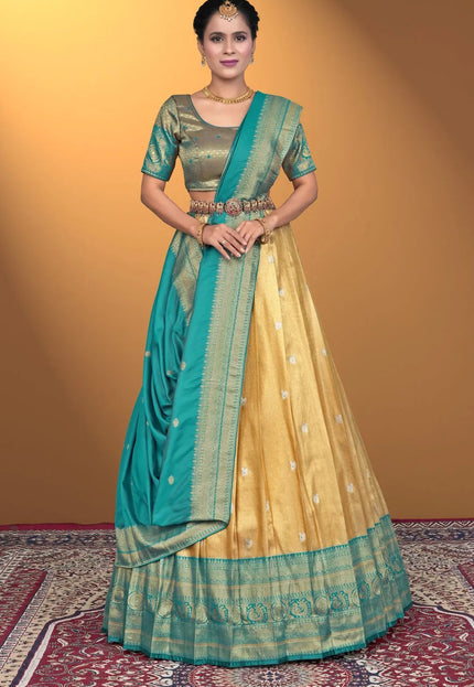 Chiku Self Jacquard Silk Zari Work Lehenga Choli For Women