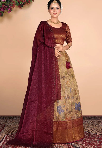 Chiku Tissue Silk Lehenga Choli With Dupatta For Women