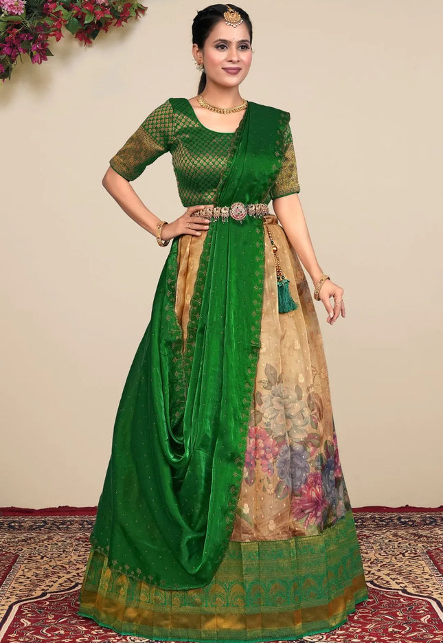 Chiku Tissue Silk Pattu Lehenga Choli With Digital Print