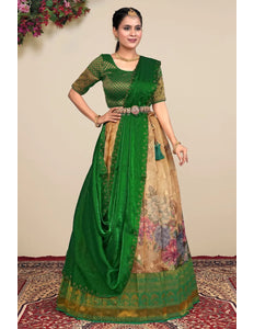 Chiku Tissue Silk Pattu Lehenga Choli With Digital Print