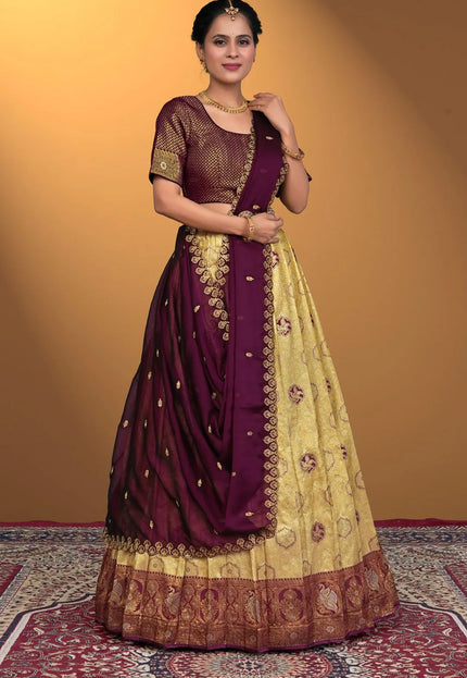 Chiku Self Jacquard Silk Zari Work Lehenga Choli For Women