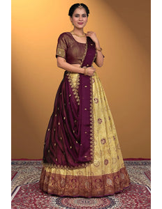 Chiku Self Jacquard Silk Zari Work Lehenga Choli For Women