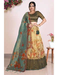Chiku Zari Tissue Silk Digital Print Lehenga Choli For Women