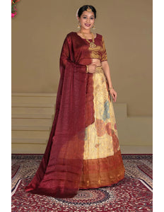 Chiku Zari Tissue Silk Digital Print Lehenga Choli With Dupatta