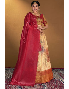 Chiku Zari Tissue Silk Digital Printed Lehenga Choli With Dupatta