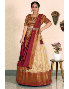 Chiku Zari Tissue Silk Half Saree With Dupatta For Women