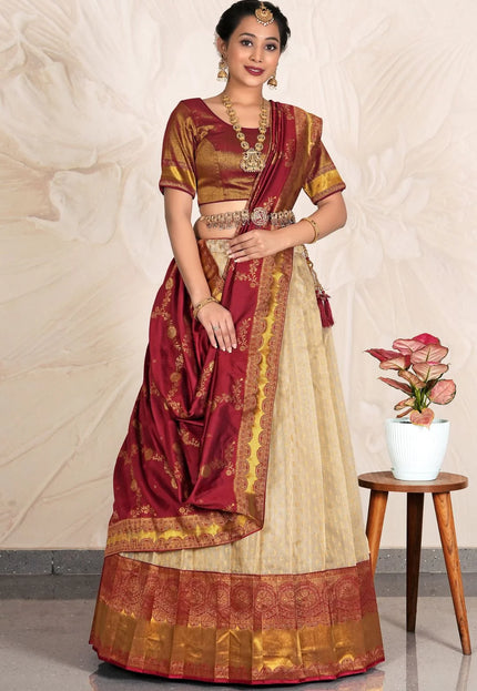 Chiku Zari Tissue Silk Lehenga Choli With Dupatta For Women