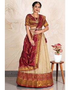 Chiku Zari Tissue Silk Lehenga Choli With Dupatta For Women