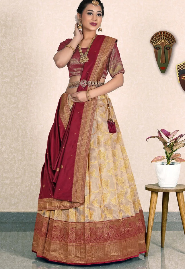 Chiku Zari Tissue Silk Lehenga Choli With Dupatta For Women