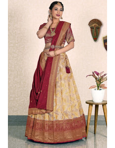 Chiku Zari Tissue Silk Lehenga Choli With Dupatta For Women
