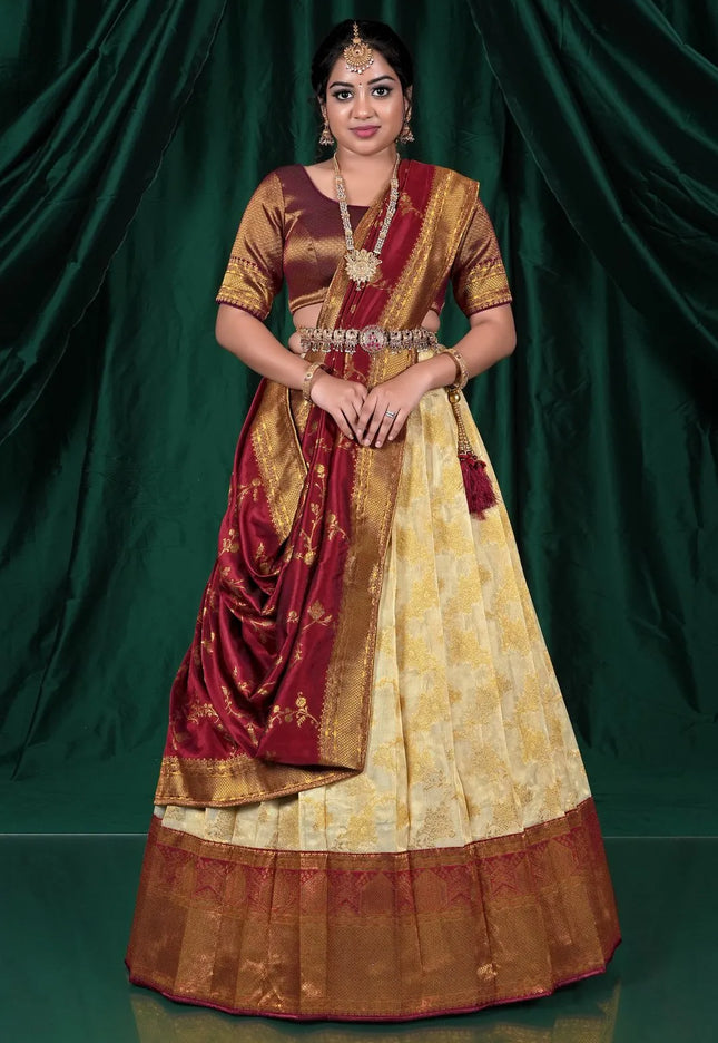 Chiku Zari Tissue Silk Lehenga Choli With Zari Woven