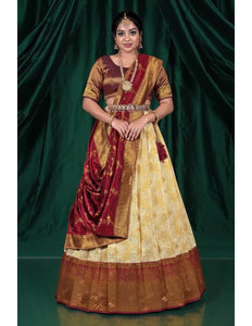 Chiku Zari Tissue Silk Lehenga Choli With Zari Woven