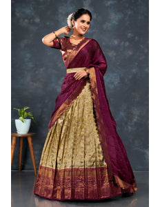 Chiku Zari Tissue Silk Semi-Stitched Lehenga For Women