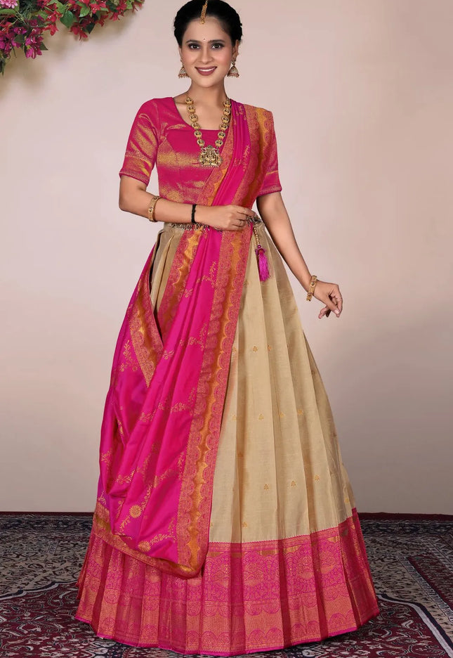 Chiku Zari Work Banarasi Silk Lehenga Choli For Women