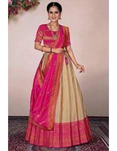 Chiku Zari Work Banarasi Silk Lehenga Choli For Women