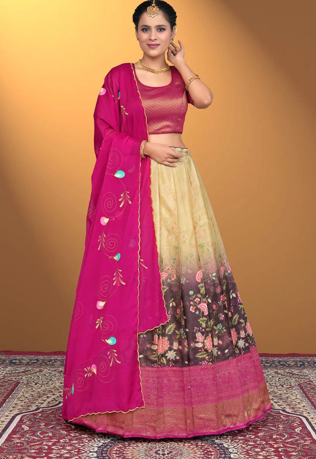 Coffee Viscose Digital Lehenga Choli With Rangoli Dupatta