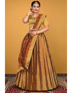 Copper Pure Zari Tissue Silk Lehenga Choli With Dupatta