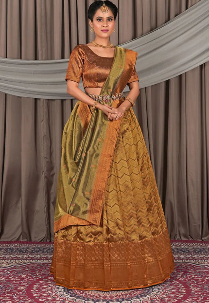 Copper Latest Pure Two Tone Zari Tissue Lehenga Choli