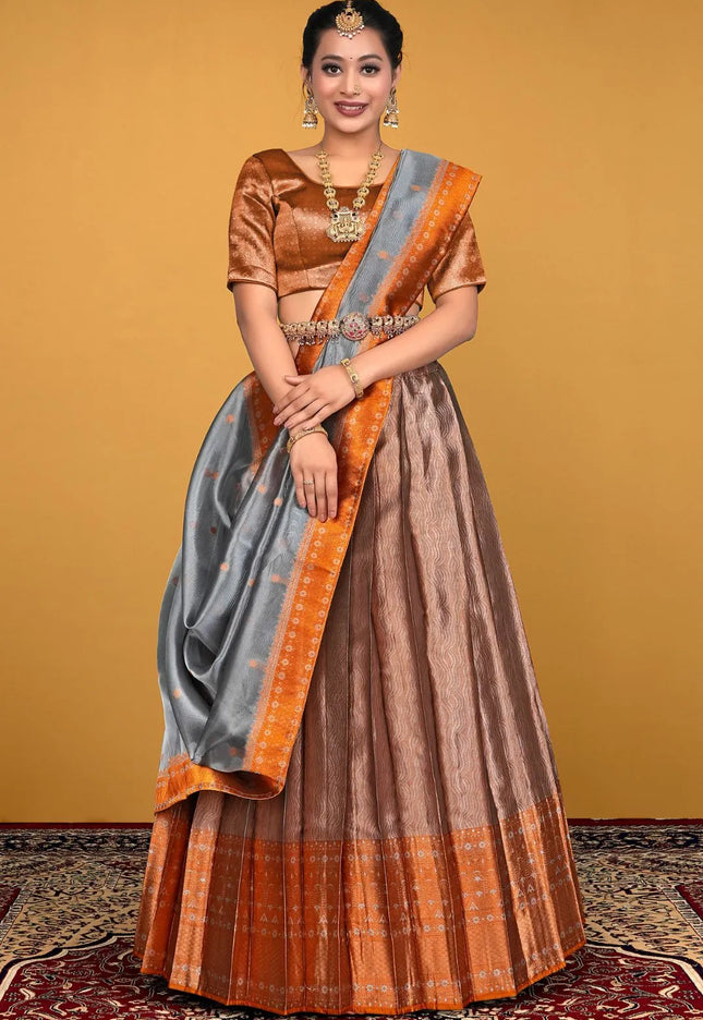 Copper Pure Zari Tissue Silk Lehenga Choli With Dupatta