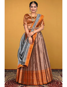 Copper Pure Zari Tissue Silk Lehenga Choli With Dupatta