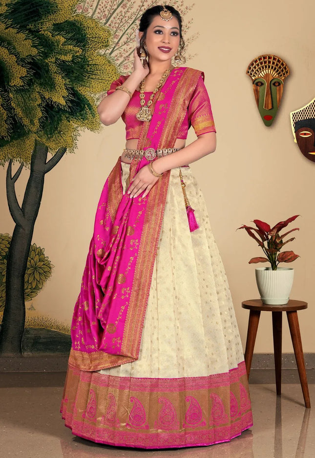 Cream Zari Tissue Lehenga Choli With Foil Work For Women