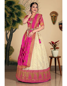 Cream Zari Tissue Lehenga Choli With Foil Work For Women
