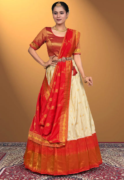 Cream Self Jacquard Lehenga Choli Design For Women