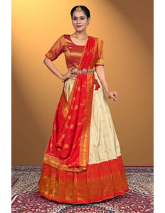 Cream Self Jacquard Lehenga Choli Design For Women