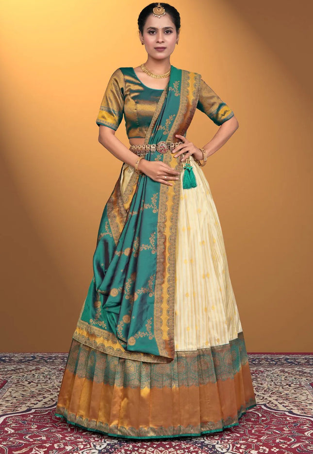 Cream Self Jacquard Lehenga Choli Design For Women