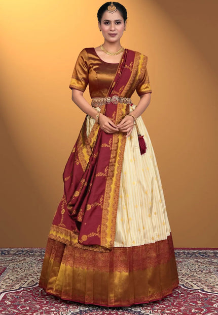 Cream Self Jacquard Lehenga Choli Design For Women