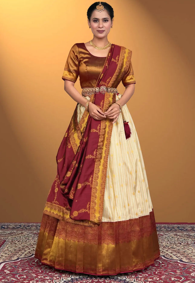 Cream Self Jacquard Lehenga Choli Design For Women