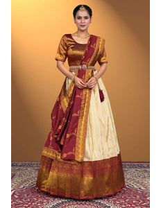 Cream Self Jacquard Lehenga Choli Design For Women